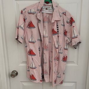 Casual Pink Sailboat Print Men's Shirt